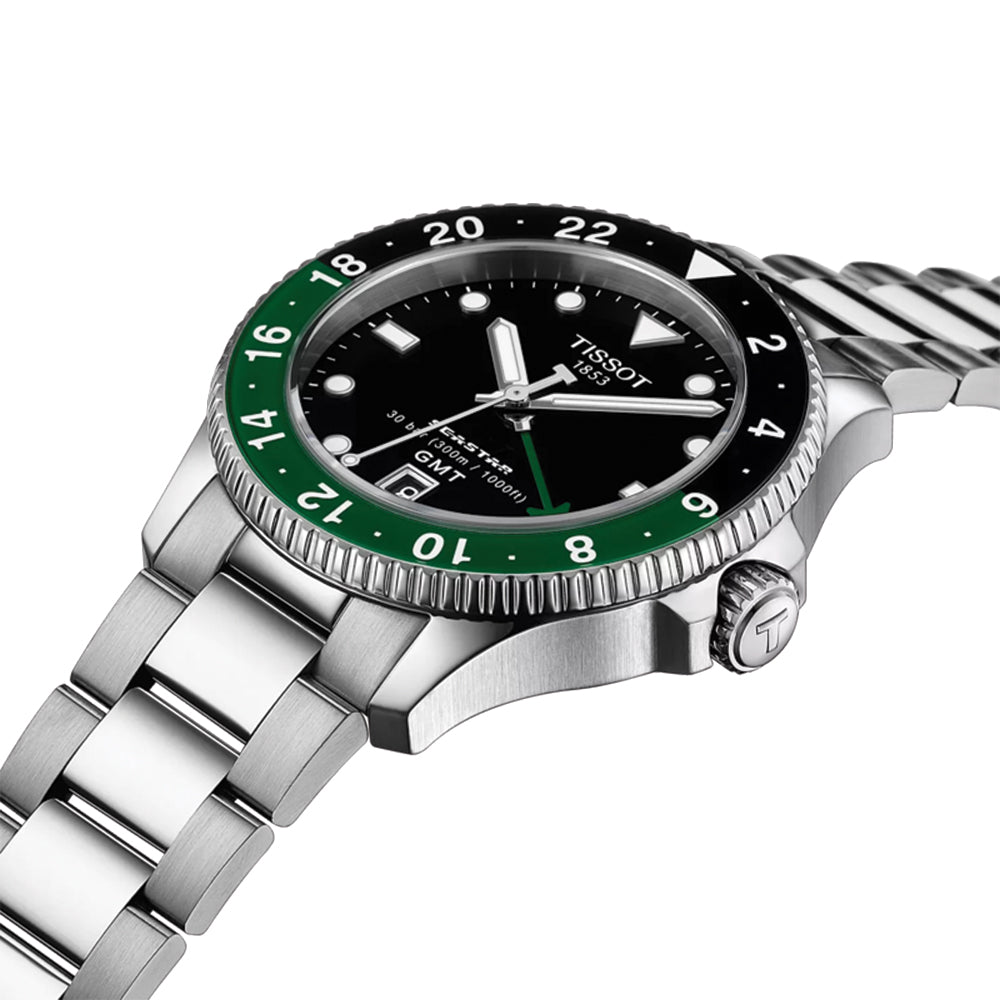 Seastar 1000 GMT Quartz 40mm - Black w/ Green/Black Bezel on Bracelet