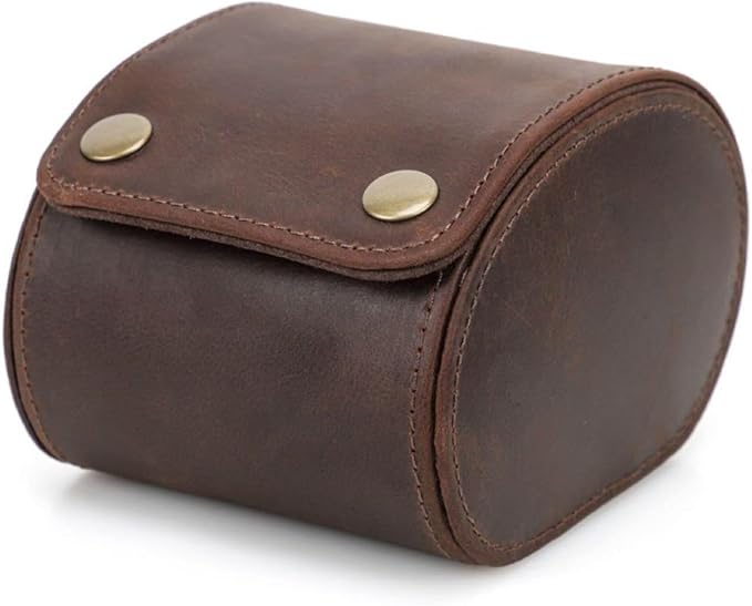 Leather Single Watch Case,Genuine Leather Vintage Watch Roll Travel Case for Storage Organizer Display (1 Slot)