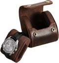 Leather Single Watch Case,Genuine Leather Vintage Watch Roll Travel Case for Storage Organizer Display (1 Slot)