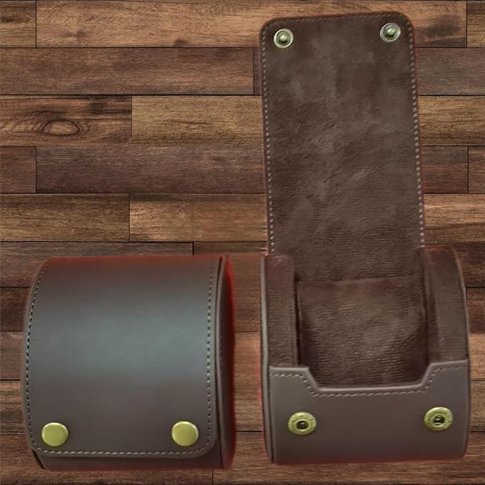 Leather Single Watch Case,Genuine Leather Vintage Watch Roll Travel Case for Storage Organizer Display (1 Slot)