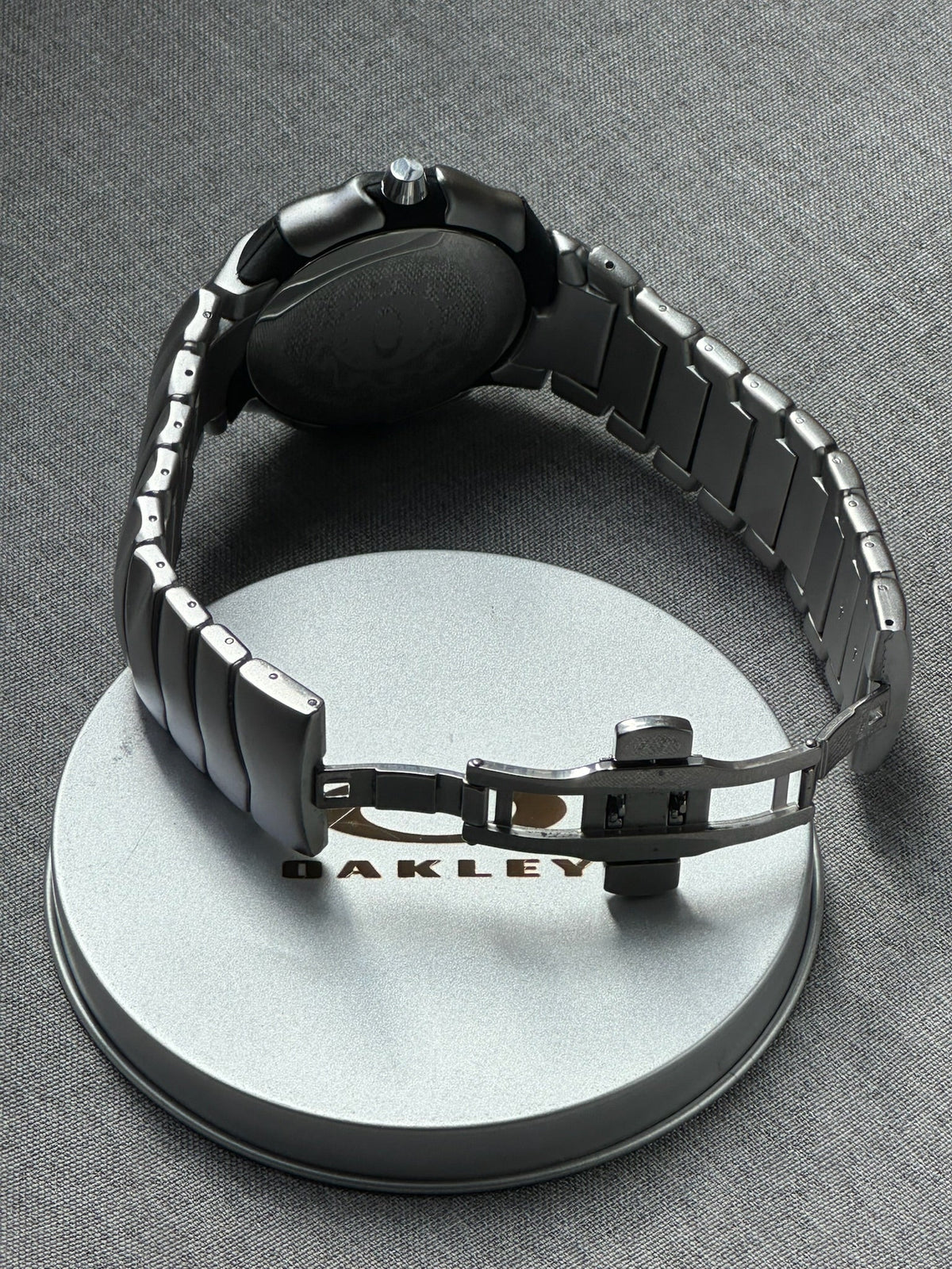 Oakley Blade Watch: Silver Brushed Stainless Steel with Yellow Dial, Swiss Movement