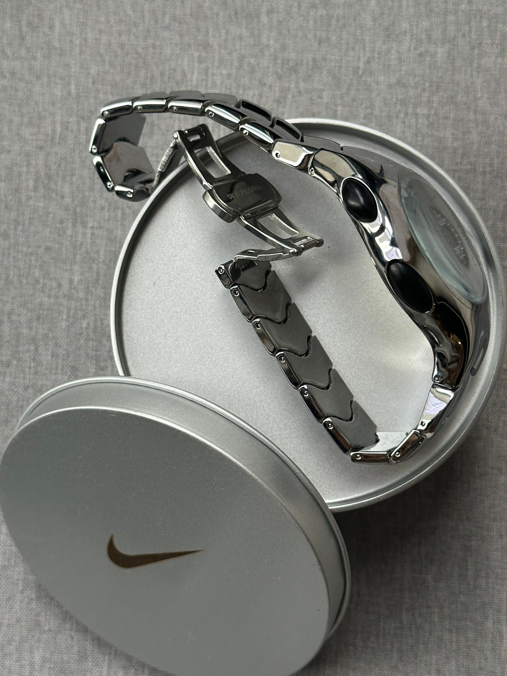 Nike Triax Chronograph Watch Silver on silver dial – Vintage Stainless Steel Sports Watch, Rare Collectible Timepiece