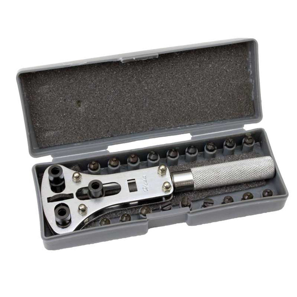 Watch Caseback opener with 18 interchangeable tips to fit all types of casebacks