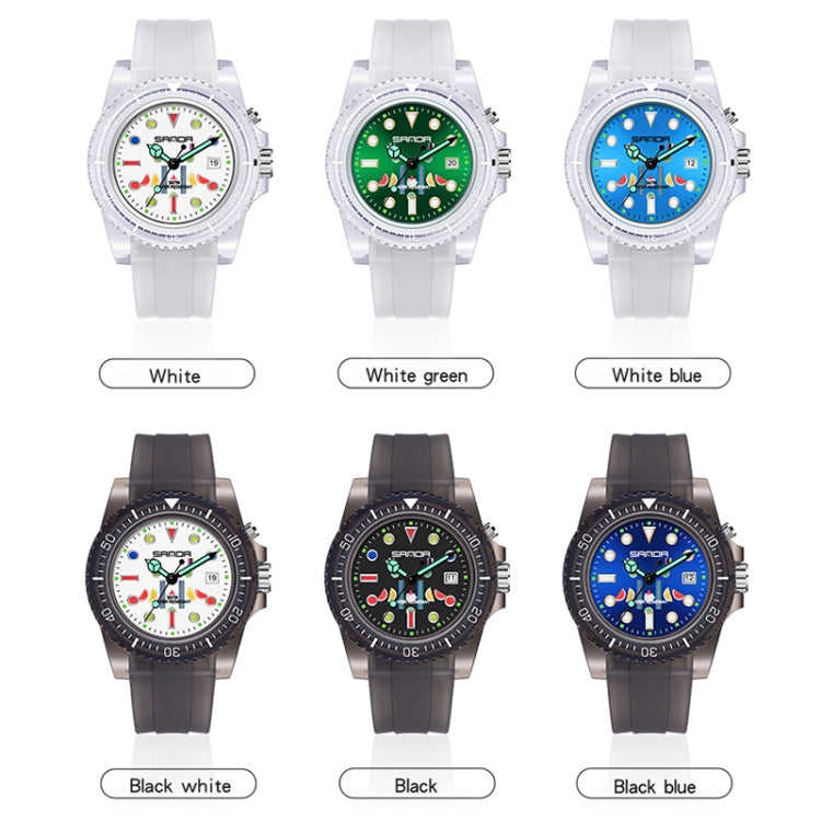 SANDA 6078 Fluorescent Calendar Dial Transparent Strap Quartz Watch for Women