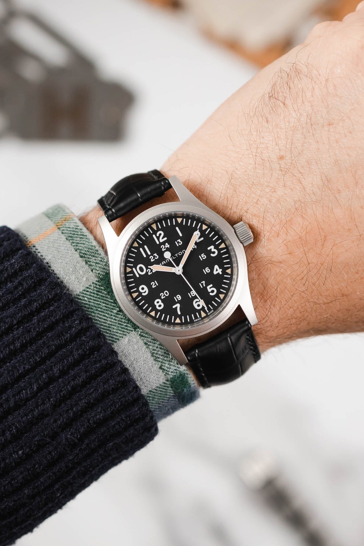 Hirsch DUKE Black Quick-Release Alligator Embossed Leather Watch Strap