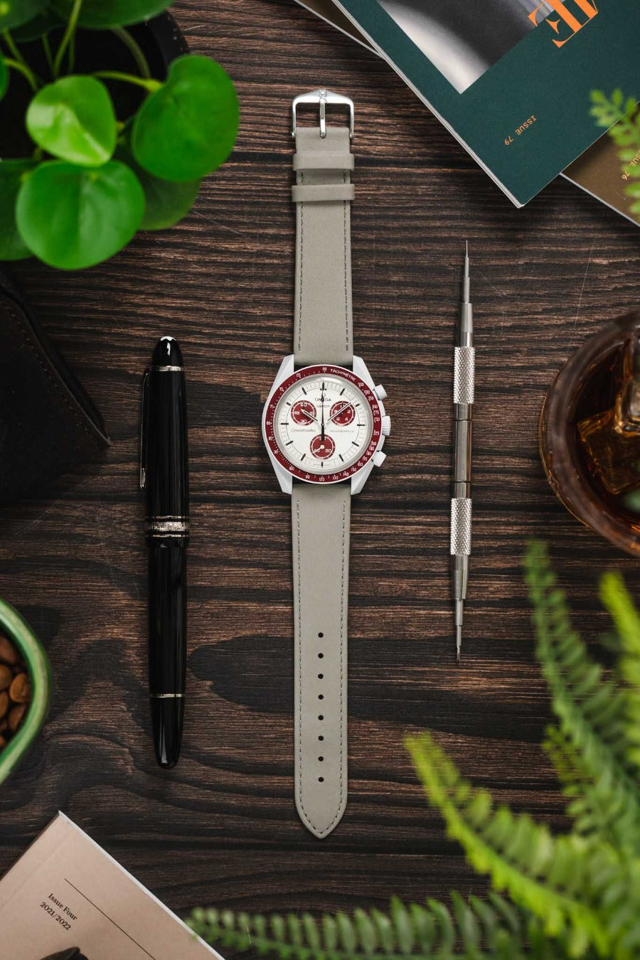 Hirsch OSIRIS Calf Leather with Nubuck Effect Watch Strap in GREY