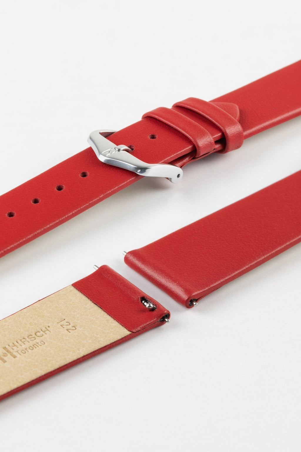 Hirsch TORONTO Quick-Release Fine-Grained Leather Watch Strap in RED