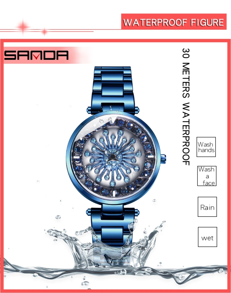 SANDA 1017 Lady Watch All Over The Sky Star 360 Degree Rotating Watch Diamond Steel Band Women Watch