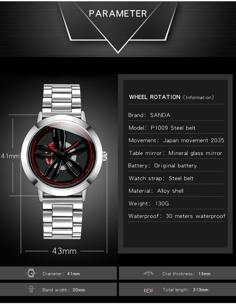 SANDA1009 Watch Man Student Casual Waterproof Steel Band Watch Man