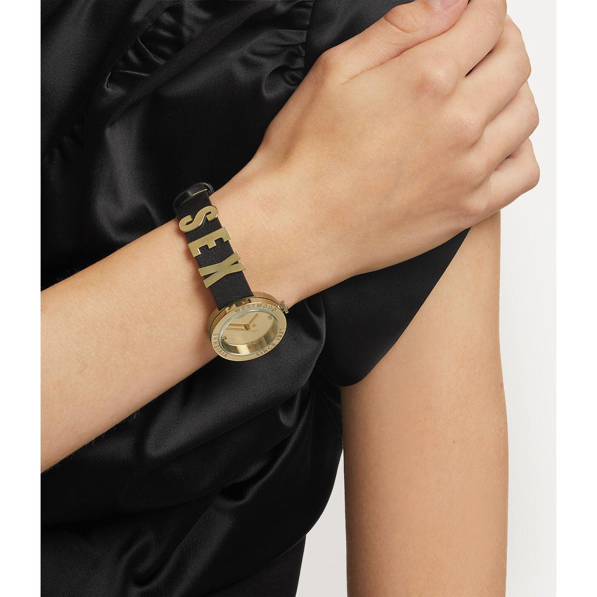 Vivienne Westwood Rebel 30mm Gold Dial Leather Ladies Quartz Watch VV303BKGD