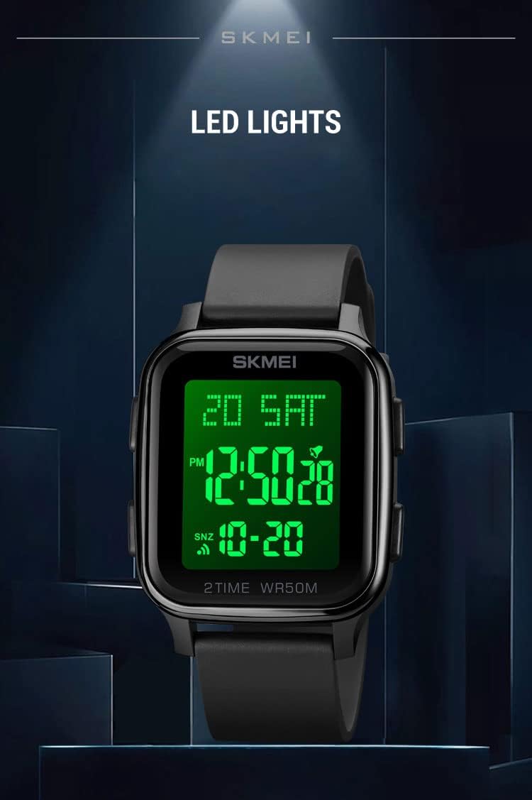 Gosasa Classic Square Face Unisex Women's Men's Digital Multifunction Outdoor Casual Watch Countdown 50M Waterproof Led Light Wristwatch