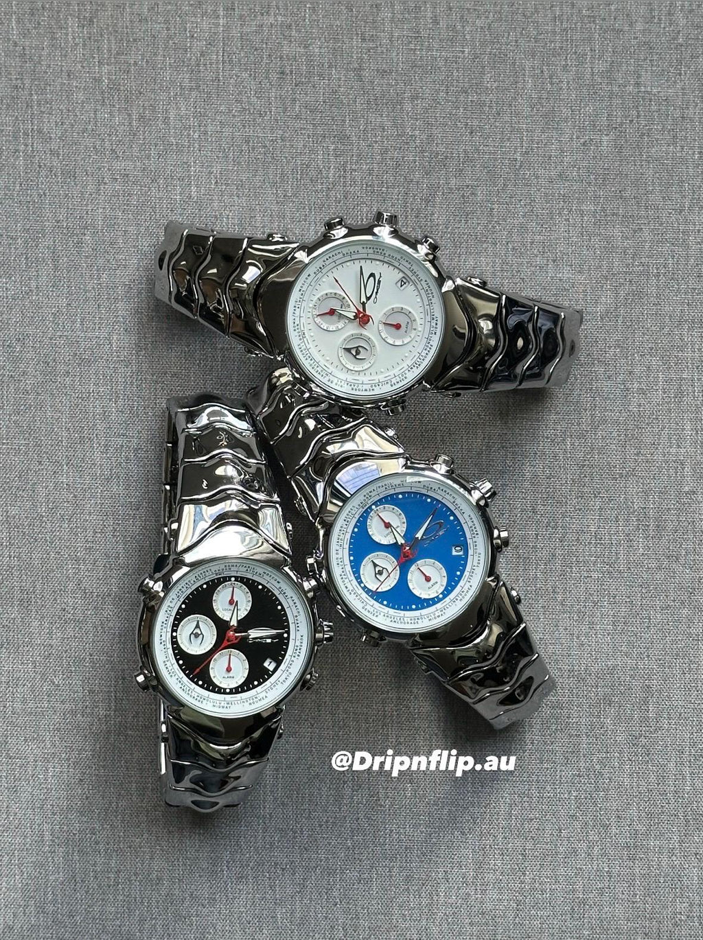 Oakley Judge Chronograph Watch – Blue/ White/ Black Dial, Stainless Steel Polished Bracelet, Swiss Movement