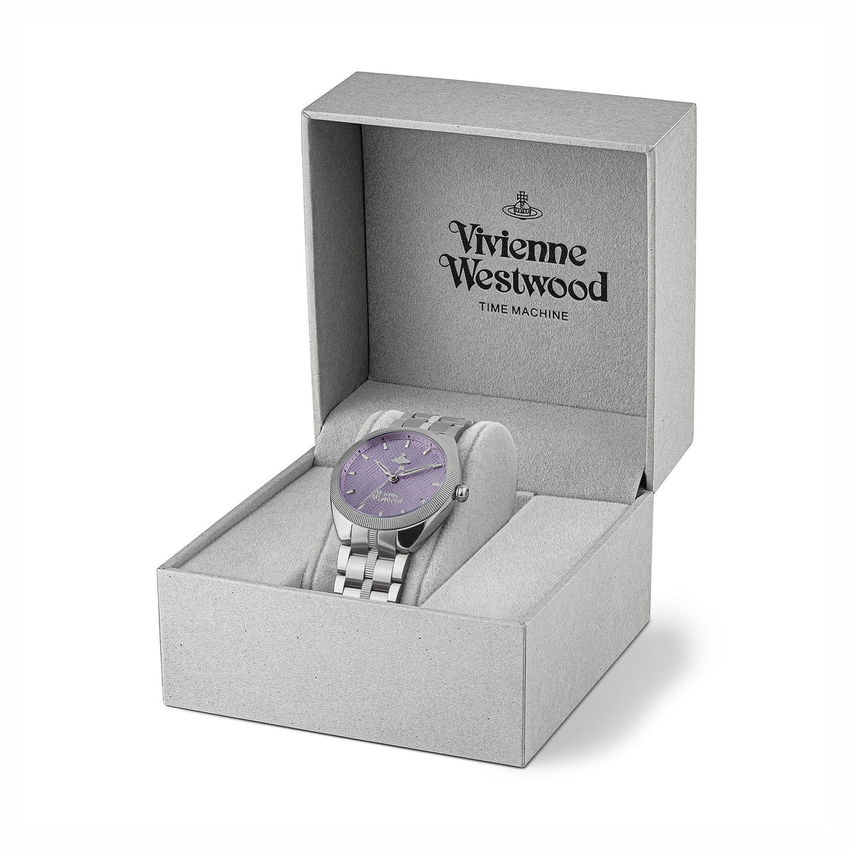 Vivienne Westwood The Mews Purple Dial Stainless Steel Bracelet Ladies Watch VV281PPSL